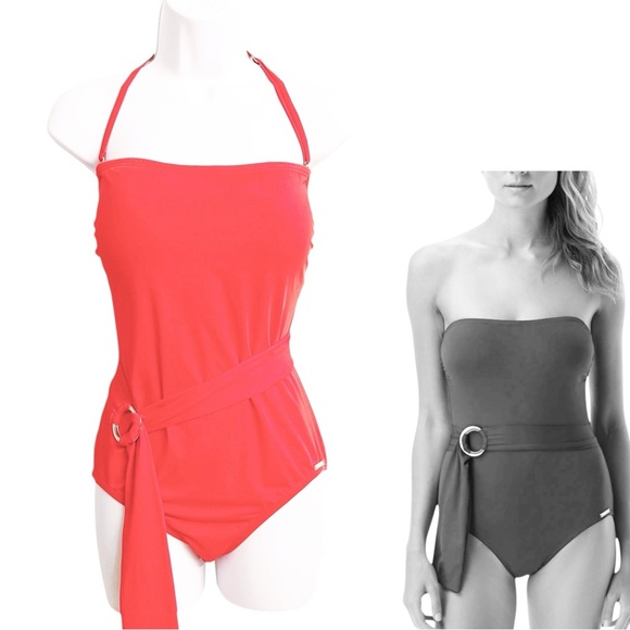 Vince Camuto Coral Swimsuit with Belt Size 14 - Picture 1 of 8